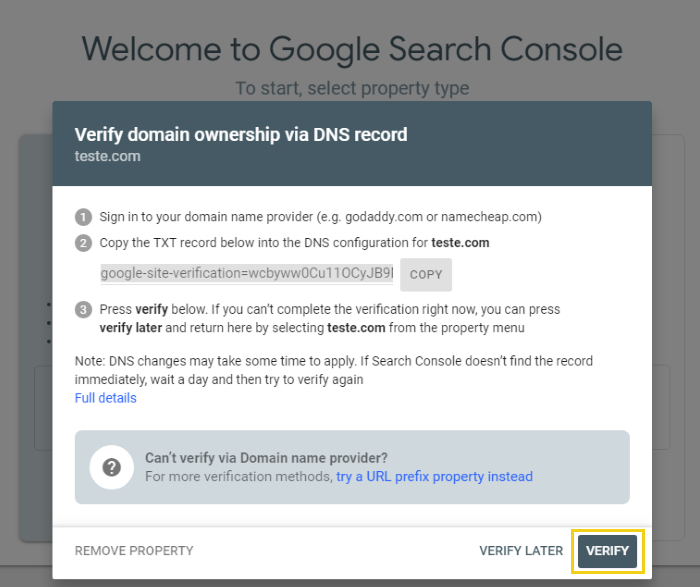 pantalla de search console